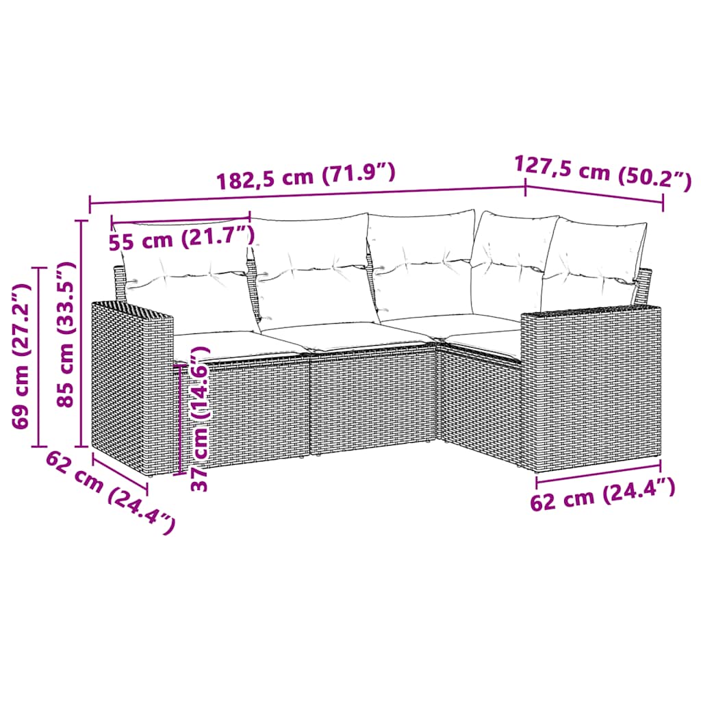 Thumbnail - vidaXL 4-tlg. Garten-Sofagarnitur mit Kissen Hellgrau Poly Rattan