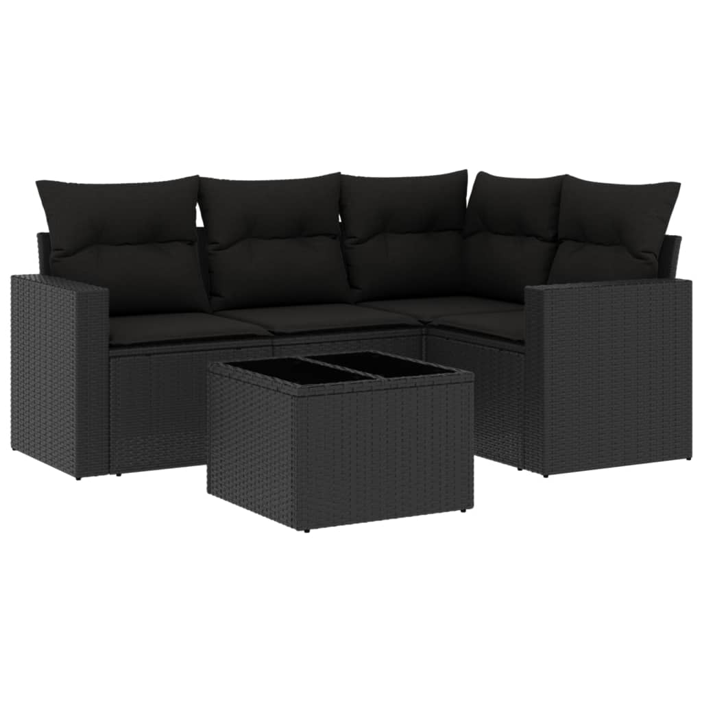 vidaXL Set mobilier de grădină cu perne, 5 piese, negru, poliratan