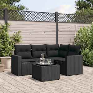 Vrtna sedežna garnitura z blazinami 5-delna črna poli ratan