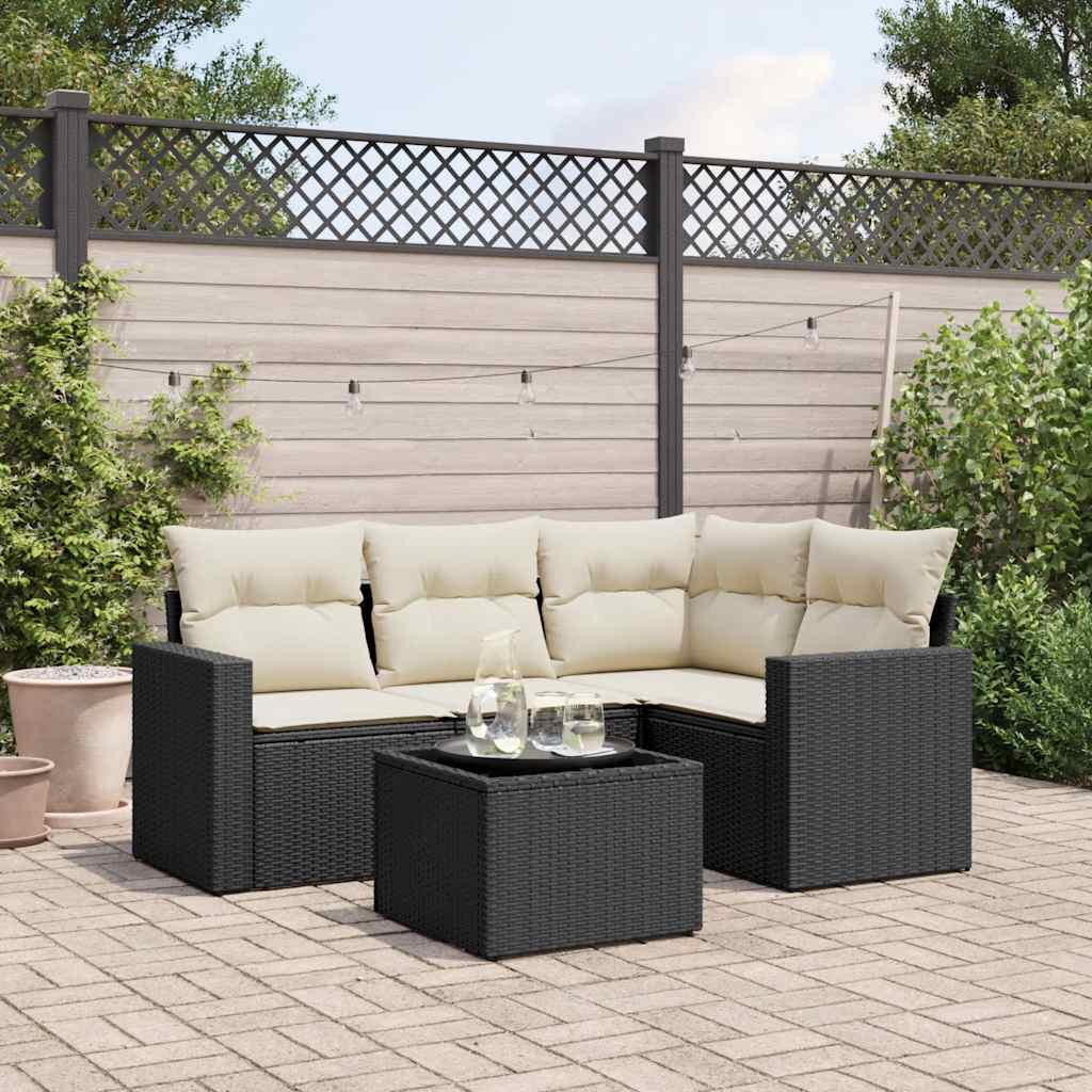 vidaXL Set mobilier de grădină cu perne, 5 piese, negru, poliratan