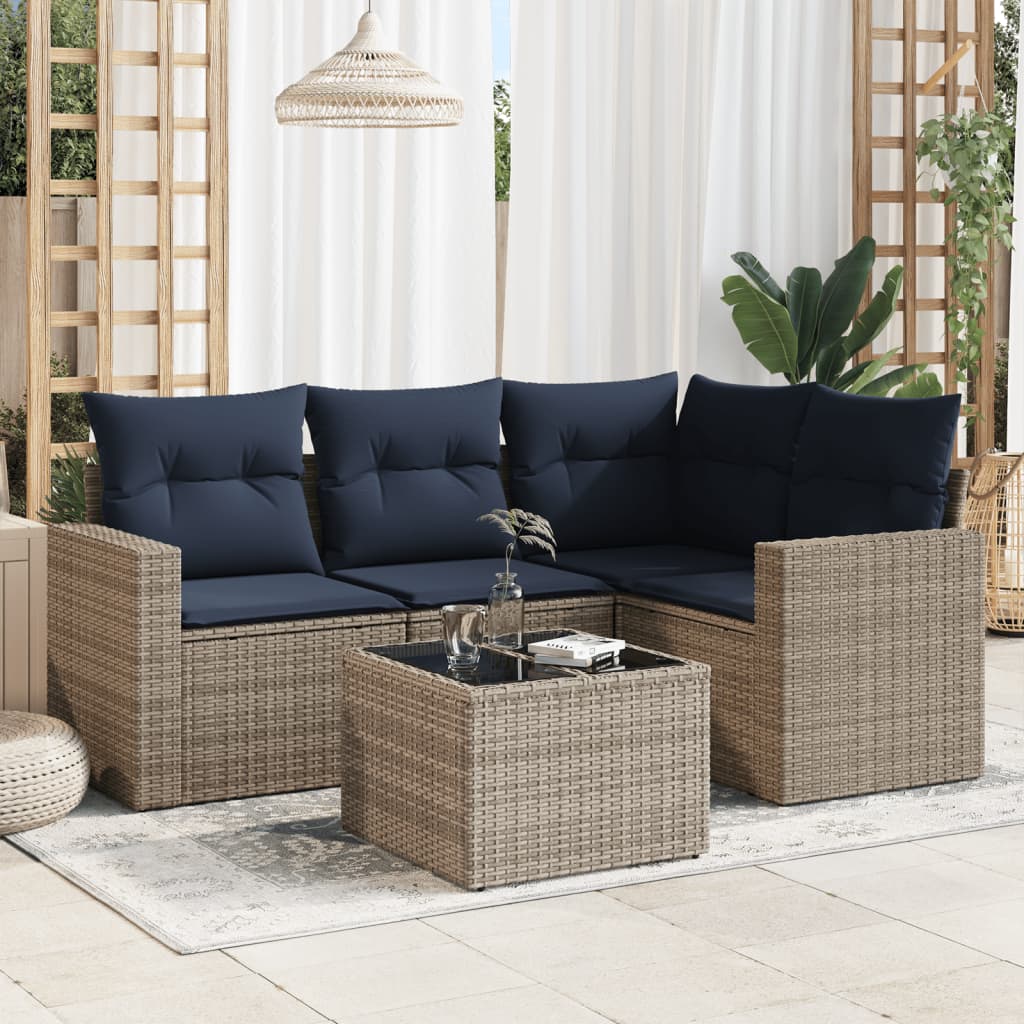 vidaXL sofasæt til haven 5 dele med hynder polyrattan grå