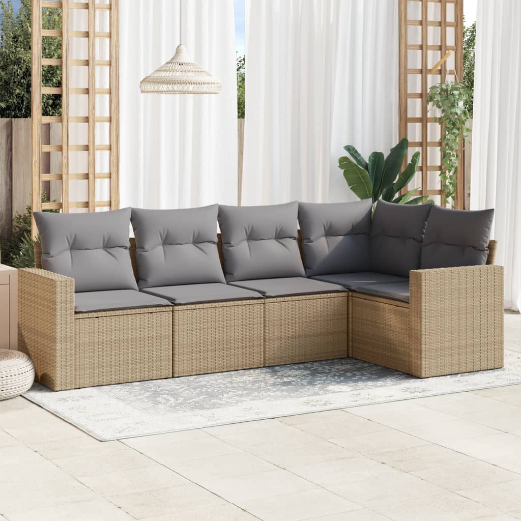 vidaXL Set canapele de grădină cu perne, 5 piese, bej, poliratan