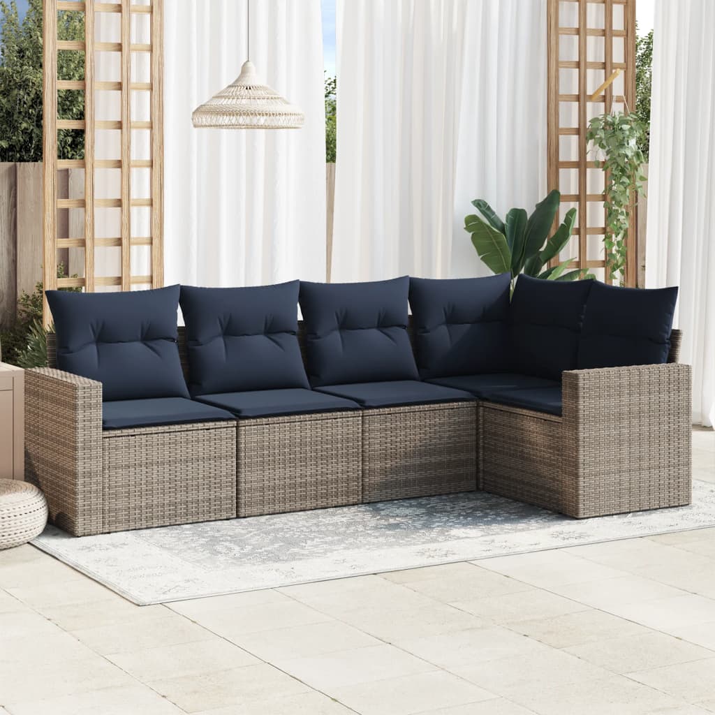 vidaXL sofasæt til haven 5 dele med hynder polyrattan grå