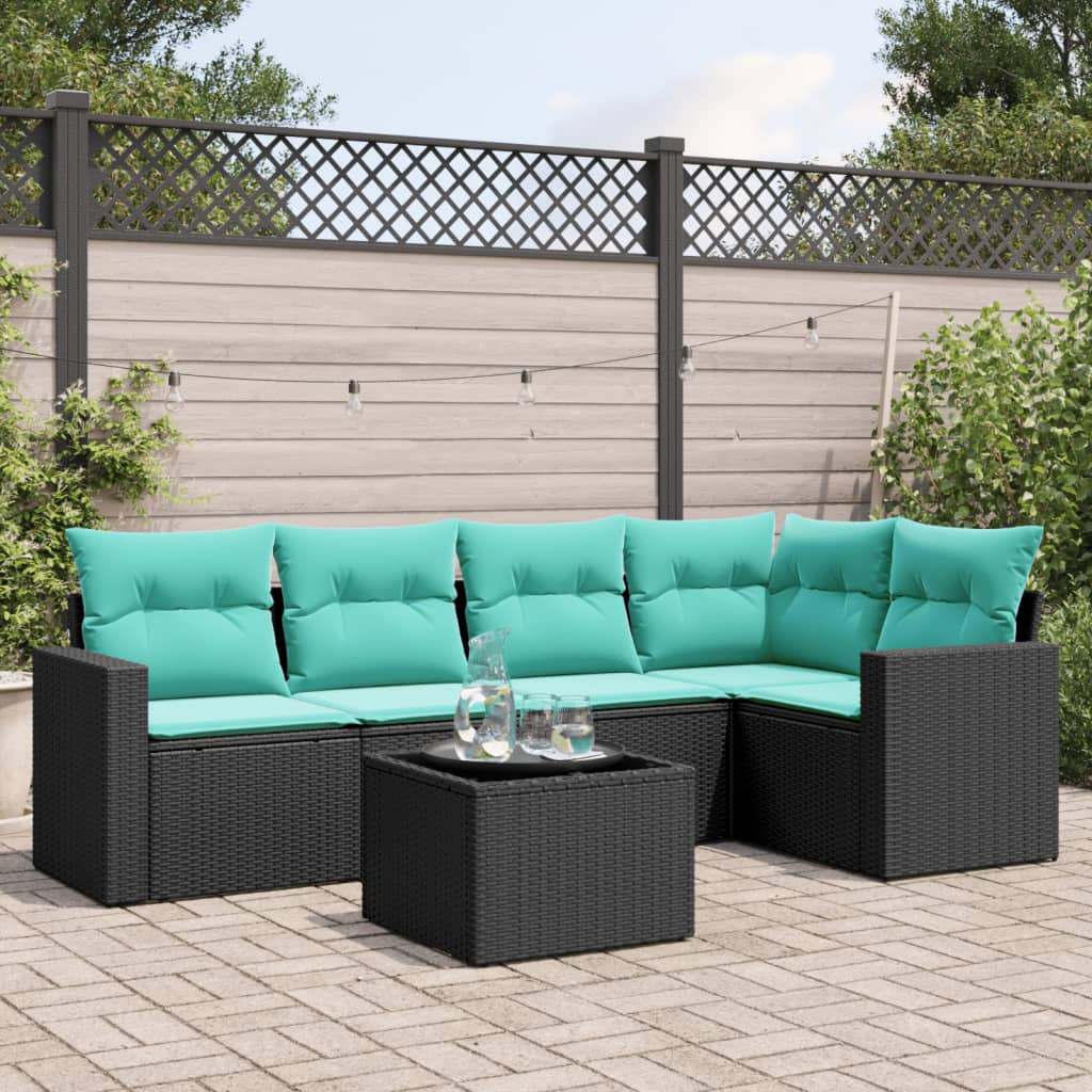 vidaXL sofasæt til haven 6 dele med hynder polyrattan sort