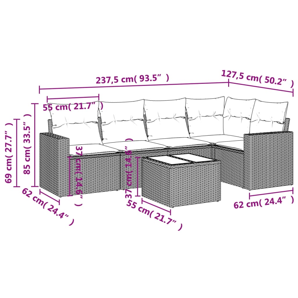 Set canapele de grădină cu perne, 6 piese gri deschis poliratan 3251279 - imagine 3