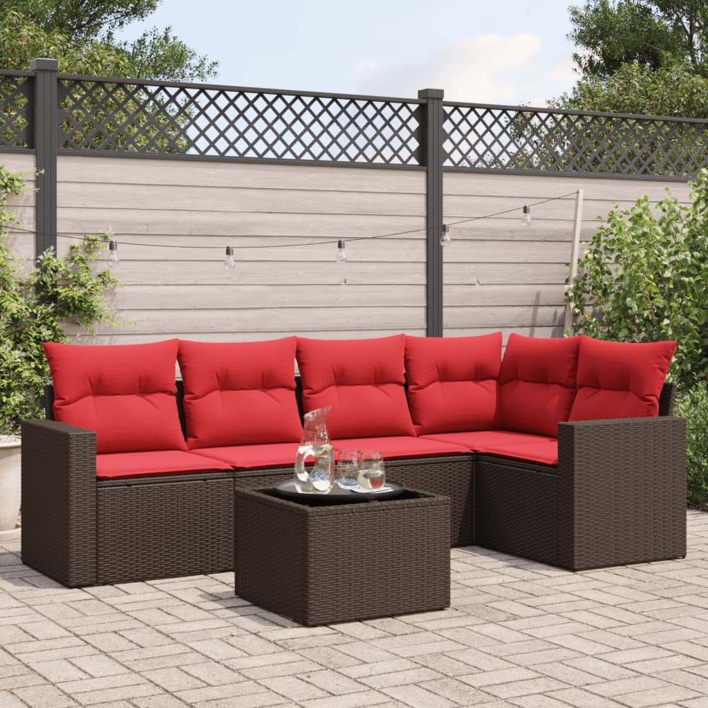 vidaXL sofasæt til haven 6 dele med hynder polyrattan brun