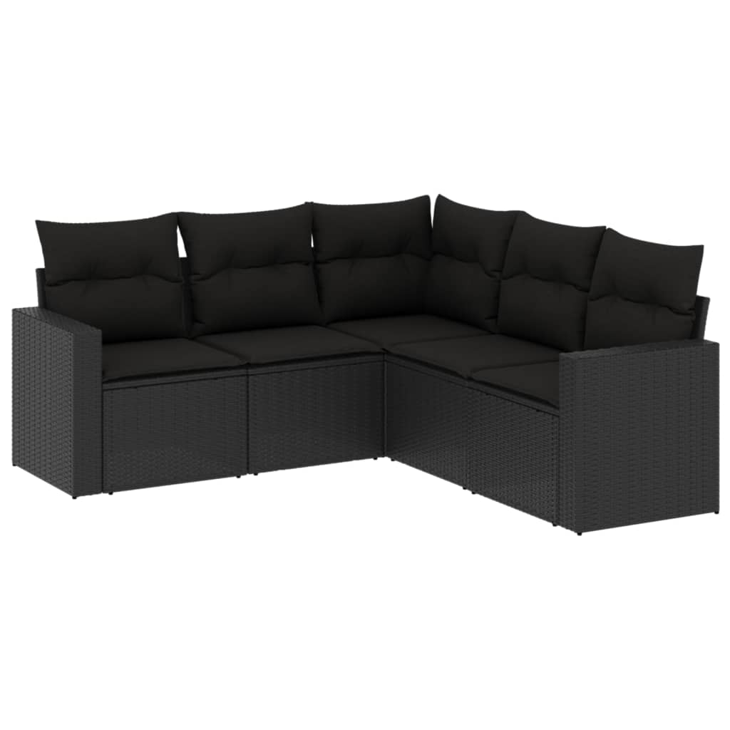 vidaXL Set mobilier de grădină cu perne, 5 piese, negru, poliratan