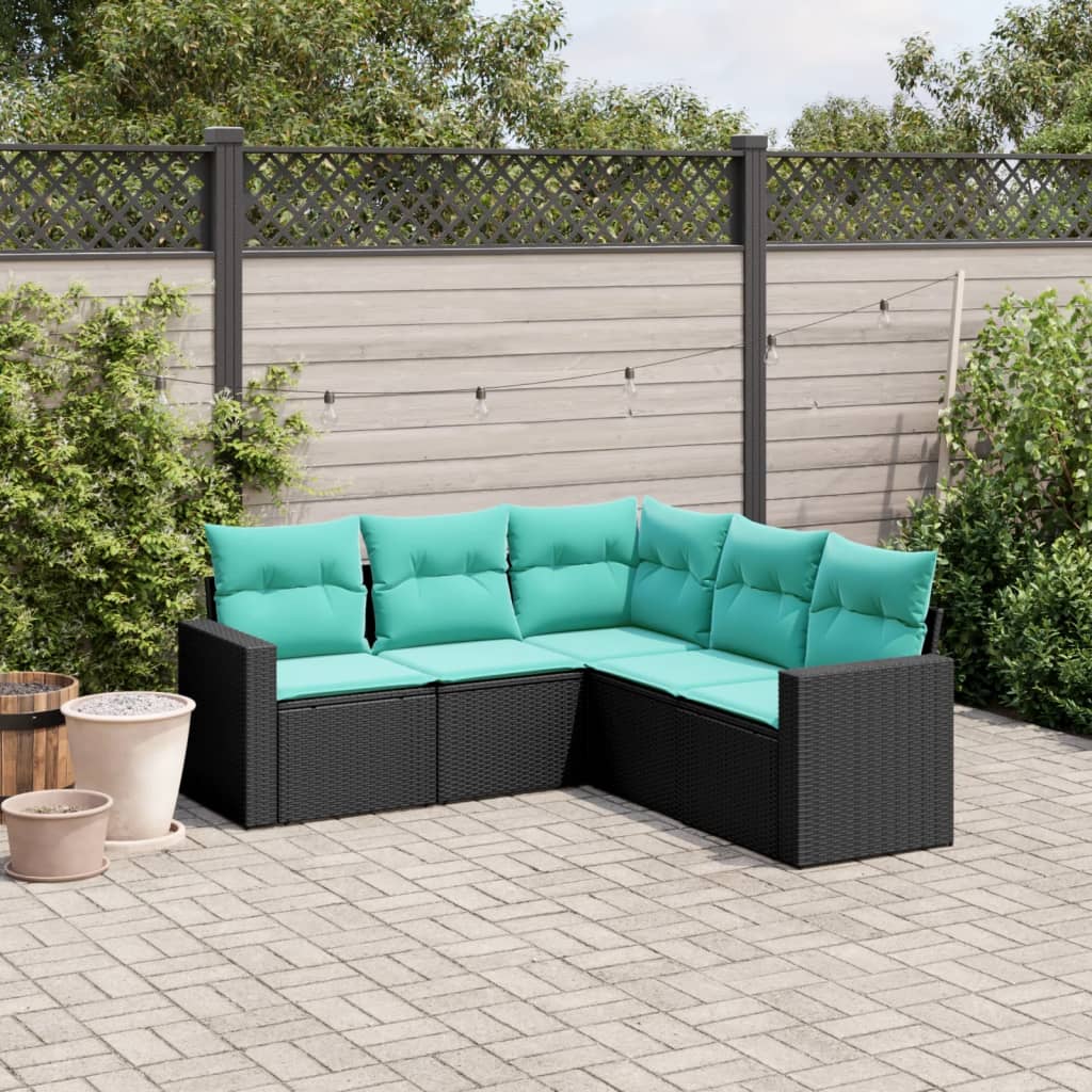 vidaXL sofasæt til haven 5 dele med hynder polyrattan sort