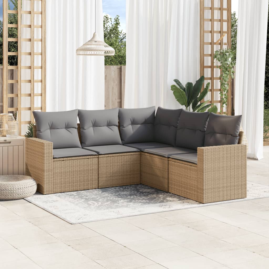 vidaXL 5 Piece Garden Sofa Set with Cushions Beige Poly Rattan