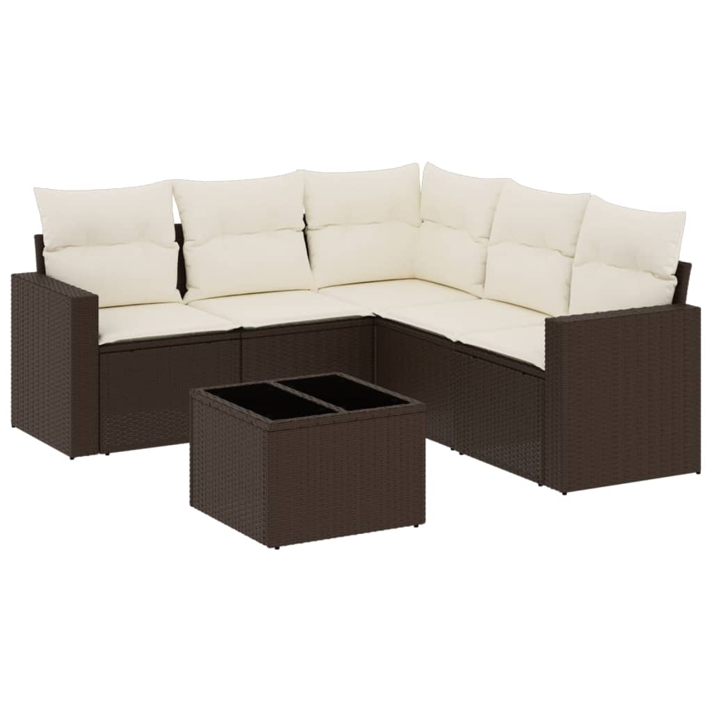 vidaXL 6-delige Loungeset met kussens poly rattan bruin, foto 3
