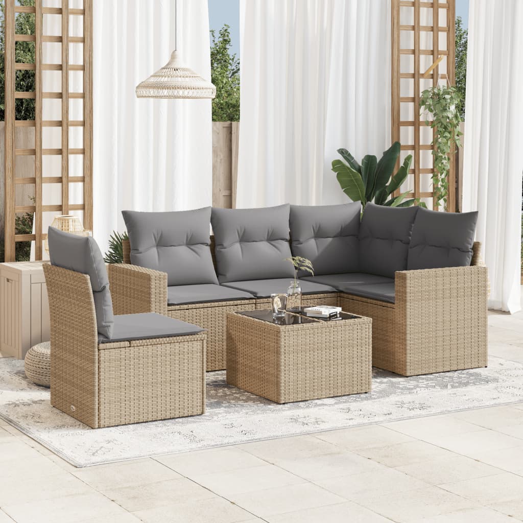 vidaXL 6 Piece Garden Sofa Set with Cushions Beige Poly Rattan