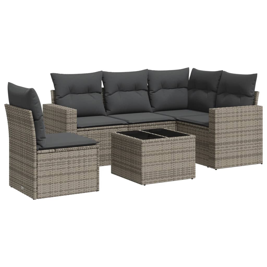 vidaXL 6-delige Loungeset met kussens poly rattan grijs, foto 4