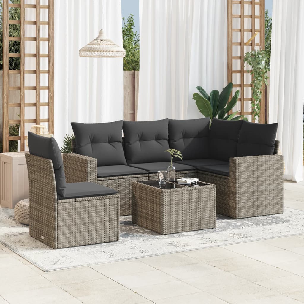 vidaXL 6-tlg. Garten-Sofagarnitur mit Kissen Grau Poly Rattan