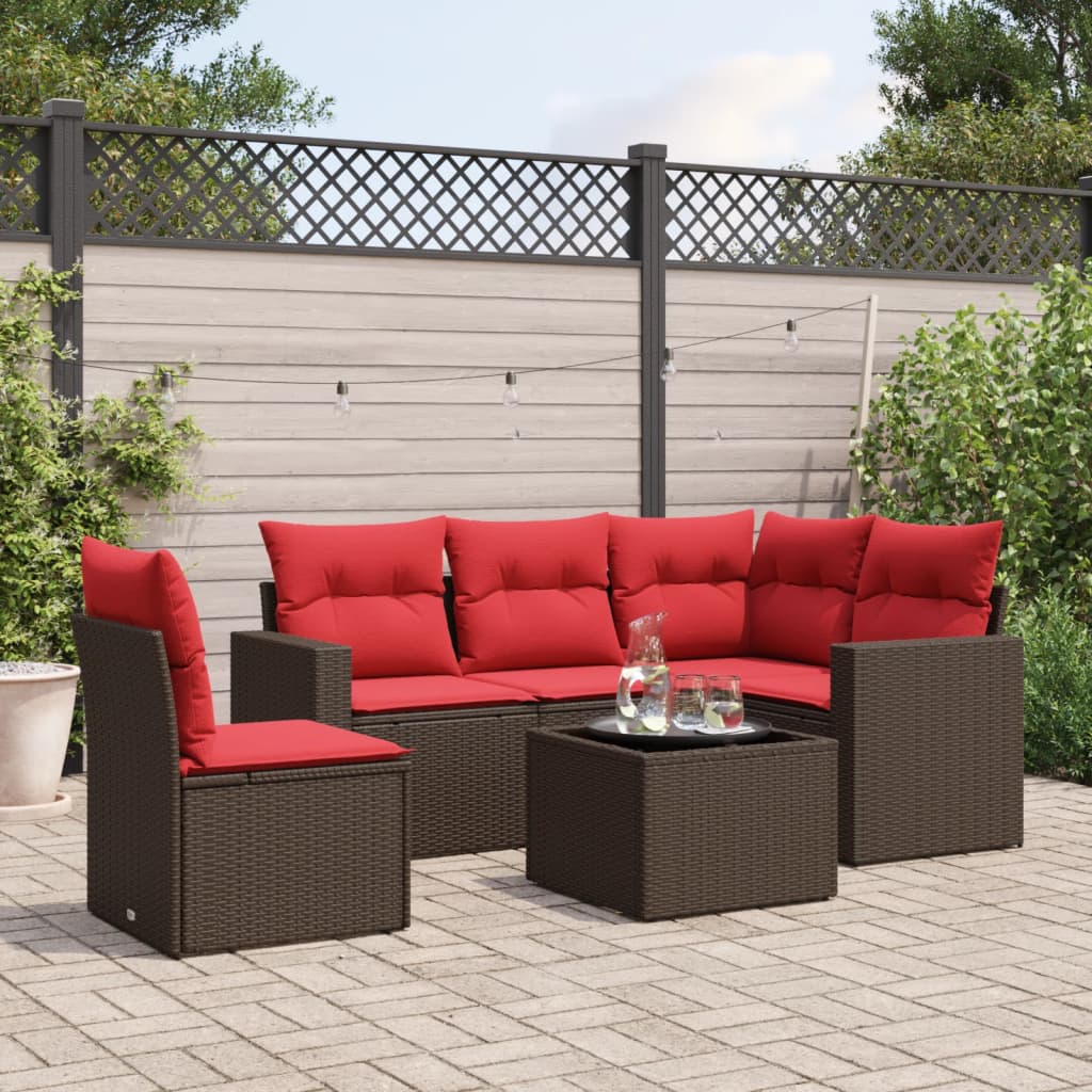 Set de sofás jardín 6 pzas con cojines ratán sintético marrón