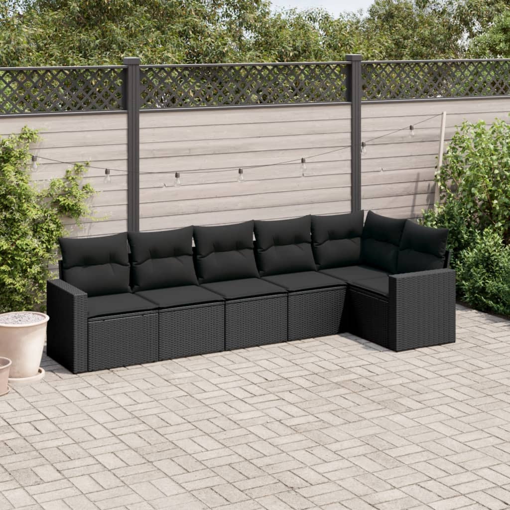 vidaXL 6 Piece Garden Sofa Set with Cushions Black Poly Rattan