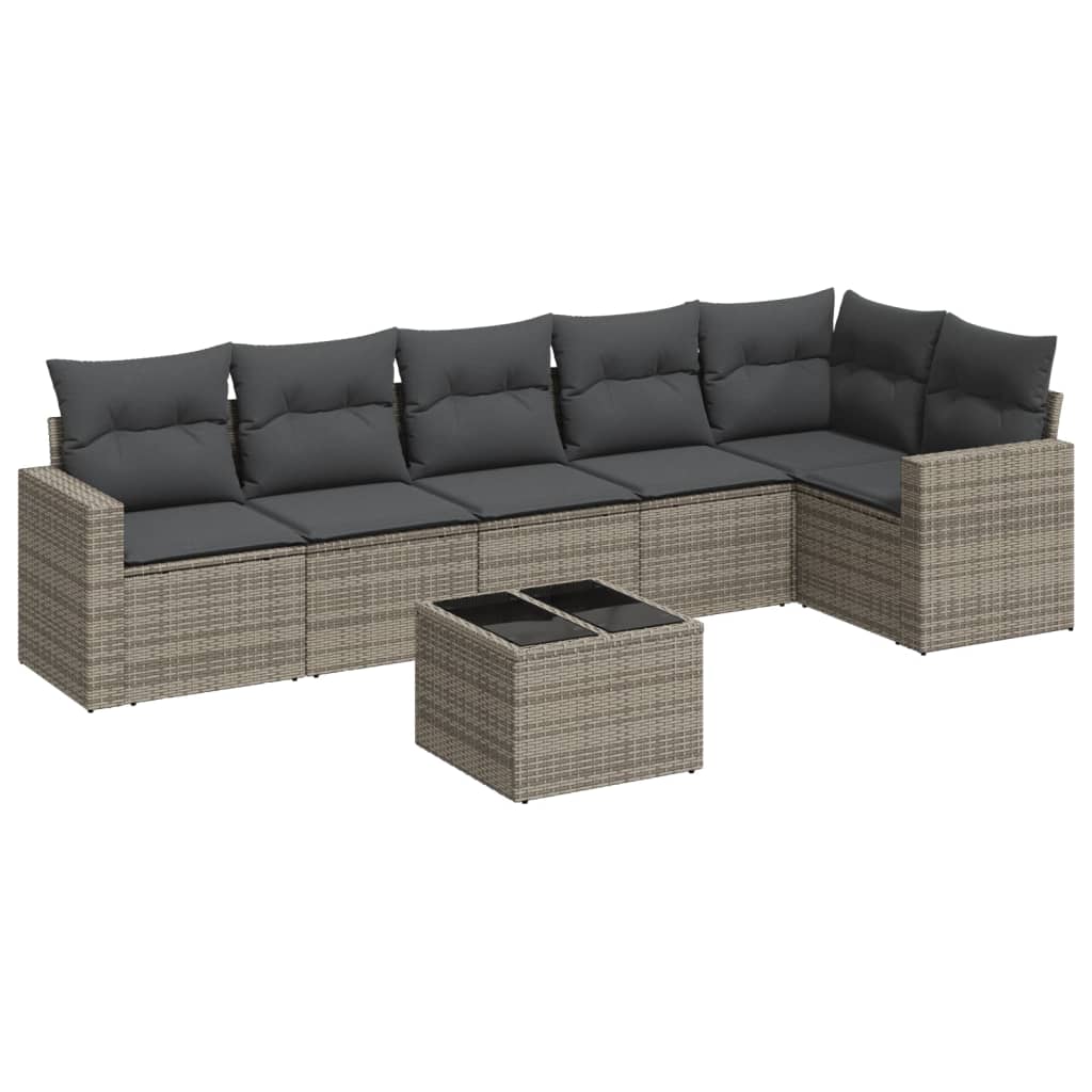 vidaXL 7-delige Loungeset met kussens poly rattan grijs, foto 4