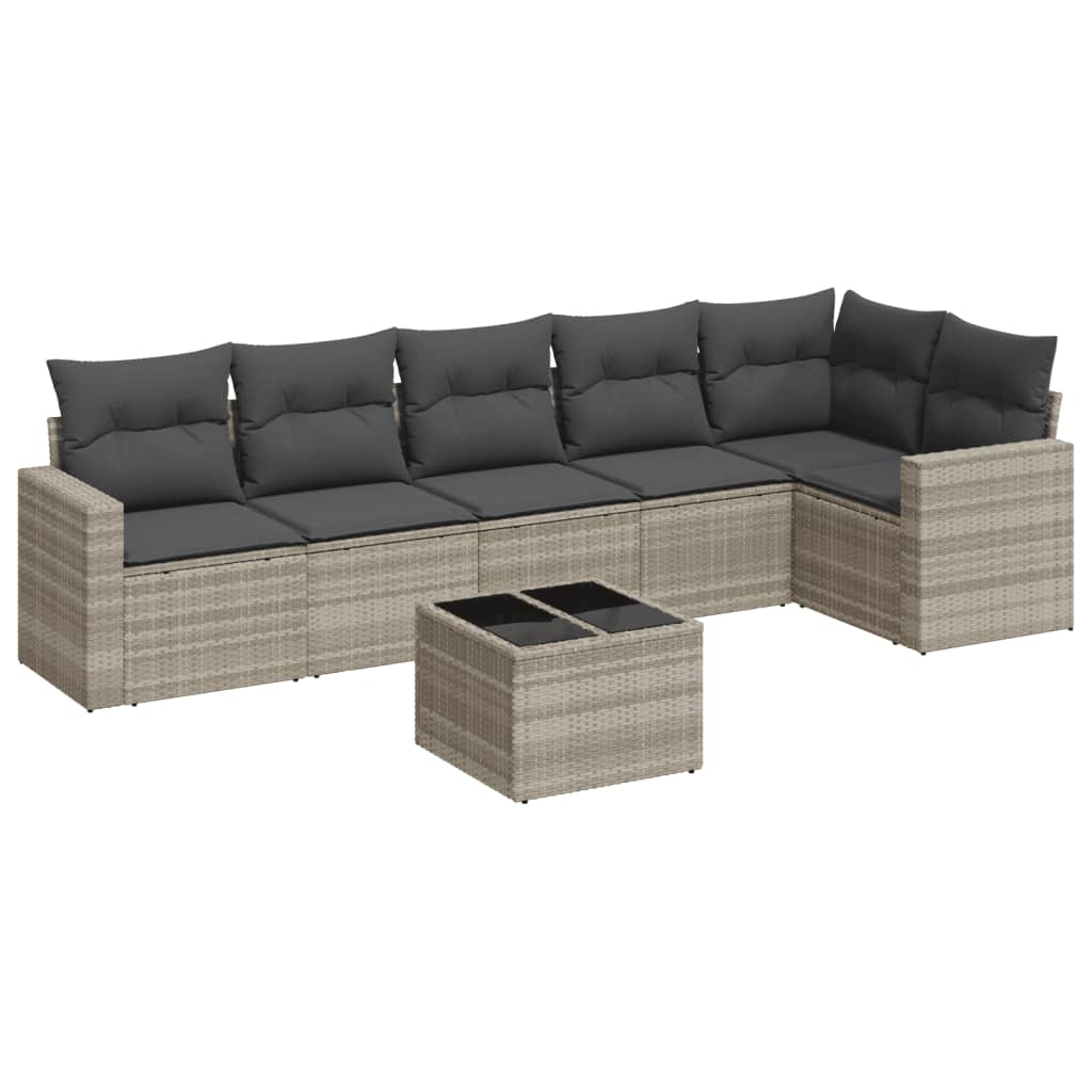 vidaXL 7-delige Loungeset met kussens poly rattan lichtgrijs grijs, foto 4