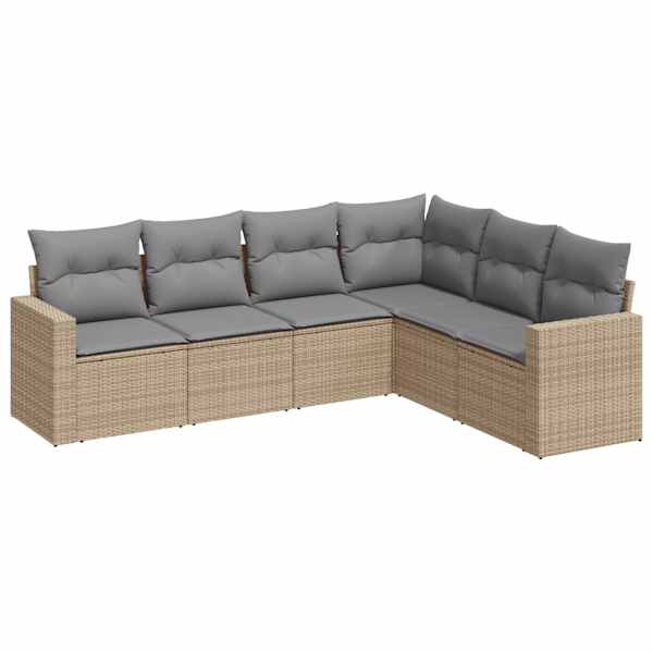 vidaXL 6-osaline aiadiivani komplekt patjadega, beež, pol&uuml;rotang
