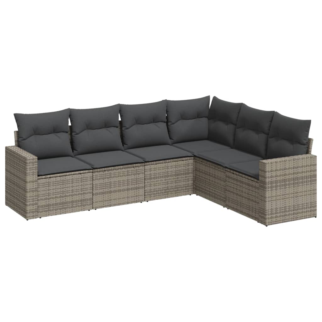 vidaXL 6-delige Loungeset met kussens poly rattan grijs, foto 4