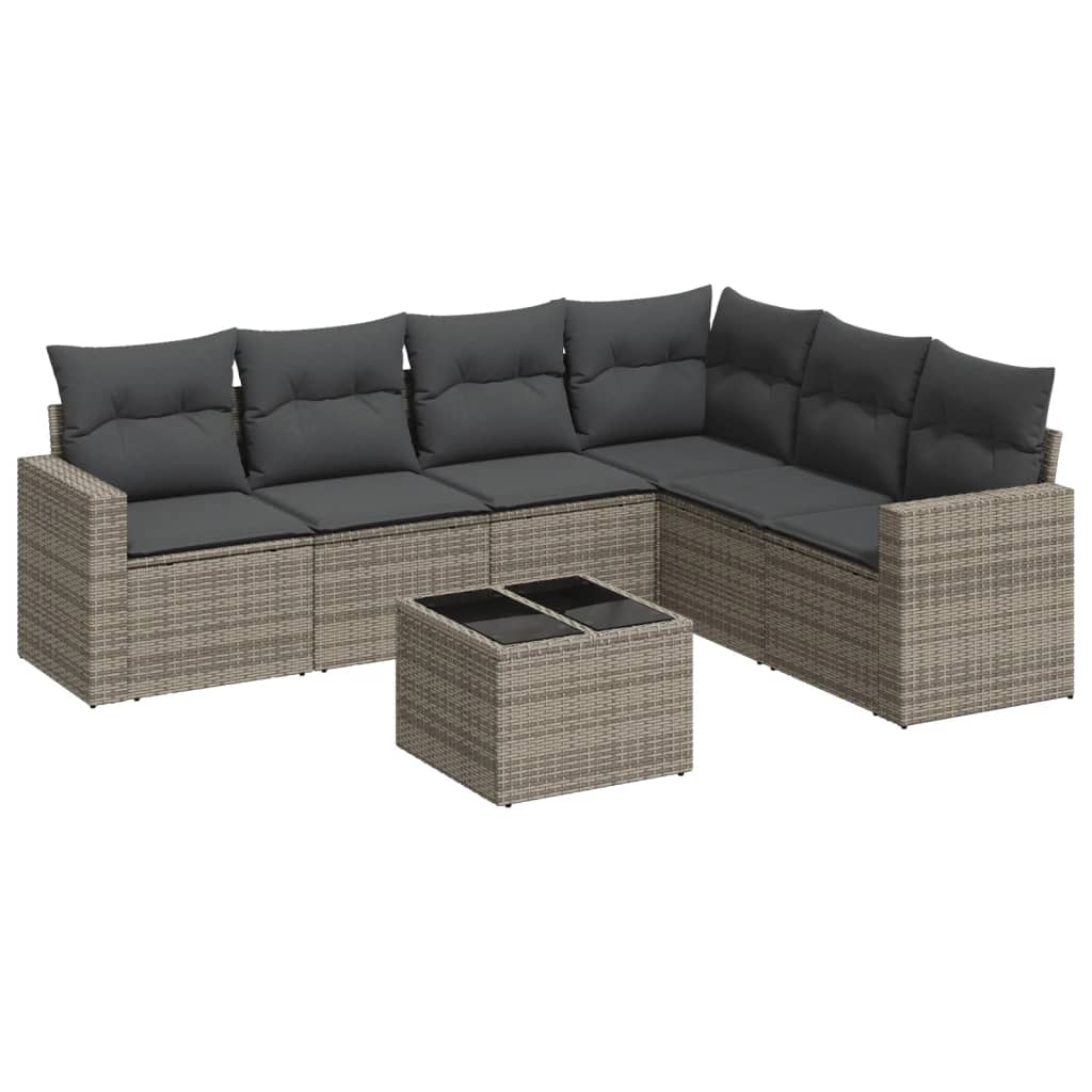 vidaXL 7-delige Loungeset met kussens poly rattan grijs, foto 4
