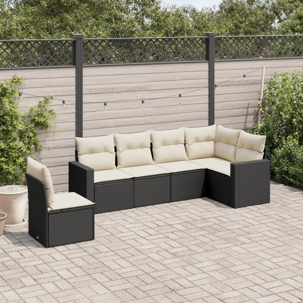 vidaXL 6-tlg. Garten-Sofagarnitur mit Kissen Schwarz Poly Rattan