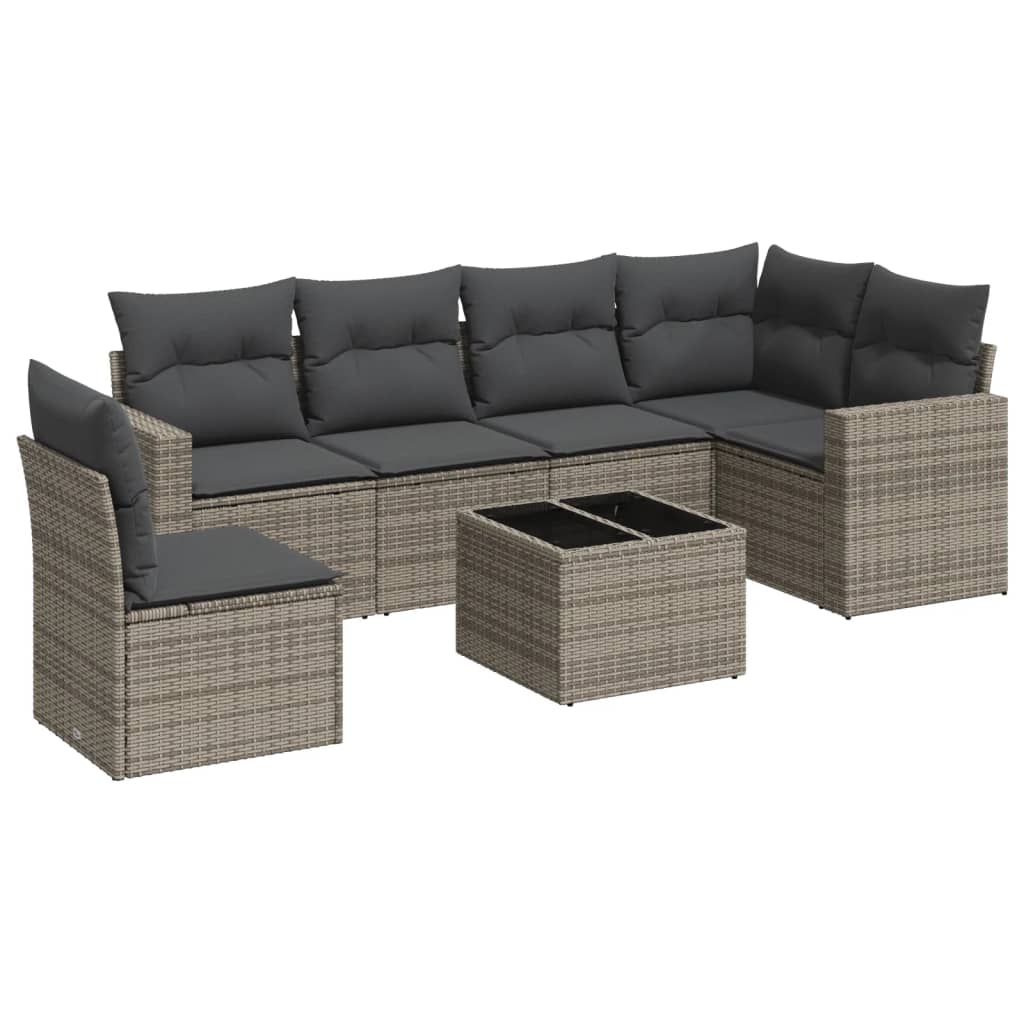 vidaXL 7-delige Loungeset met kussens poly rattan grijs, foto 4