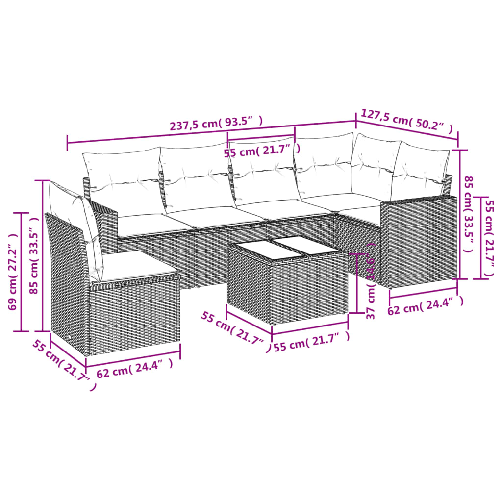 Set canapele de grădină cu perne, 7piese gri deschis poliratan 3251379 - imagine 3