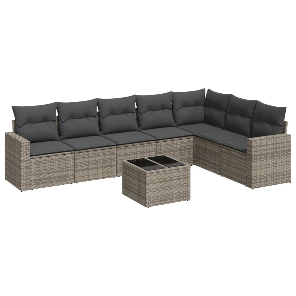 vidaXL 8-delige Loungeset met kussens poly rattan grijs, foto 4