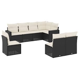 vidaXL 8-osaline aiadiivani komplekt patjadega, must, pol&uuml;rotang