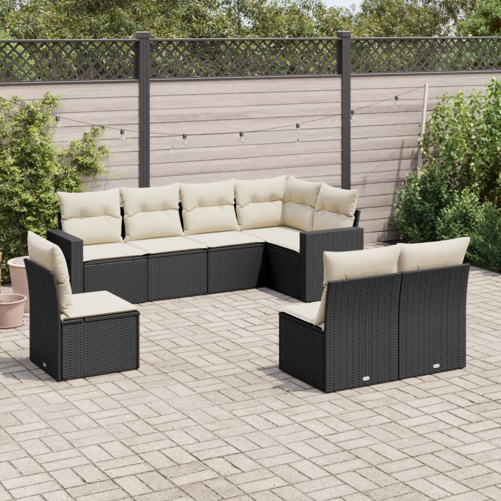 vidaXL 8-tlg. Garten-Sofagarnitur mit Kissen Schwarz Poly Rattan