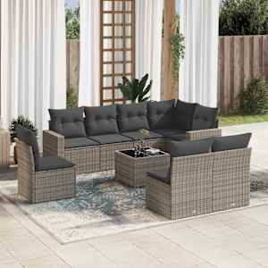 Vrtna sedežna garnitura 9-delna z blazinami siv poli ratan