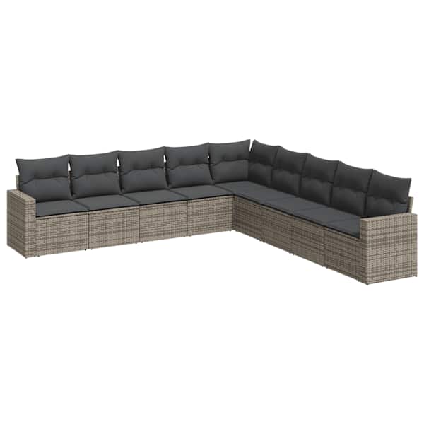 vidaXL 9-osaline aiadiivani komplekt patjadega, hall, pol&uuml;rotang