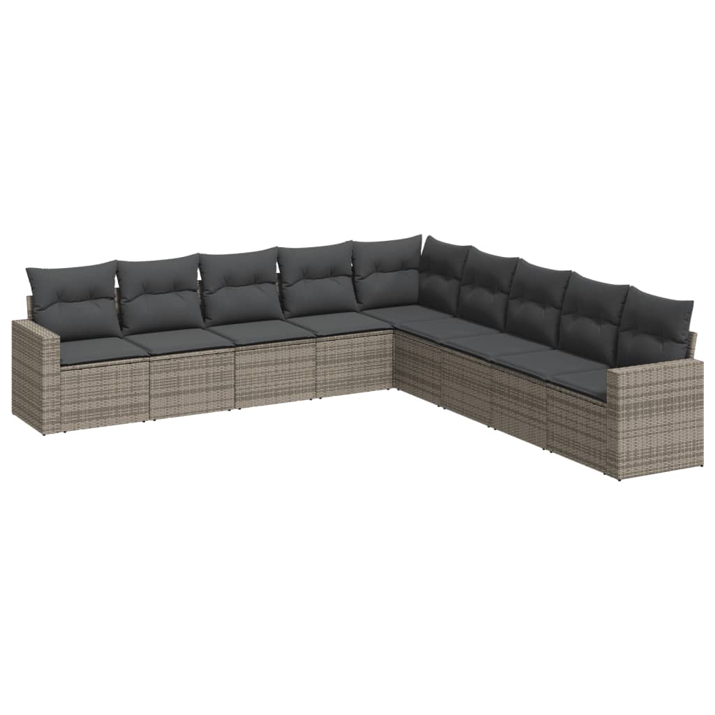 vidaXL 9-delige Loungeset met kussens poly rattan grijs, foto 4