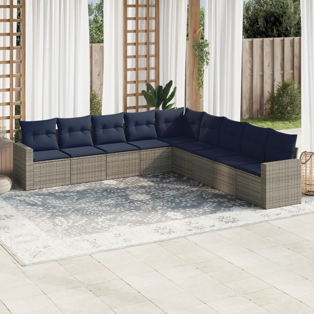 vidaXL sofasæt til haven 9 dele med hynder polyrattan grå