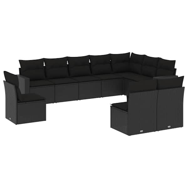 vidaXL 10-osaline aiadiivani komplekt patjadega, must, pol&uuml;rotang