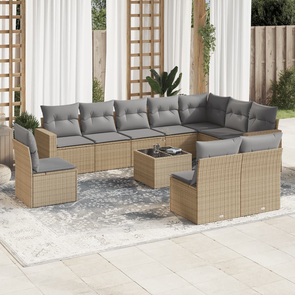 vidaXL 11 Piece Garden Sofa Set with Cushions Beige Poly Rattan