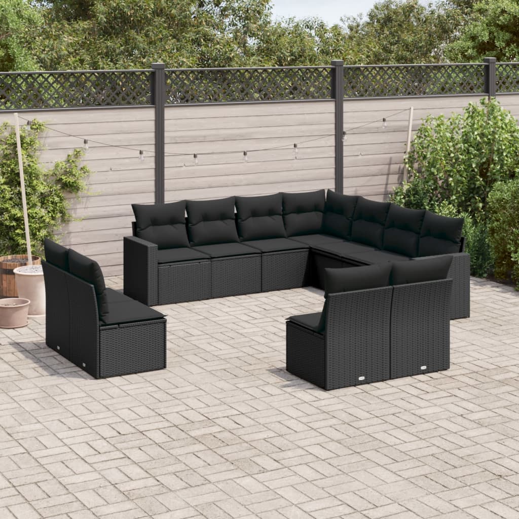 vidaXL 11 Piece Garden Sofa Set with Cushions Black Poly Rattan