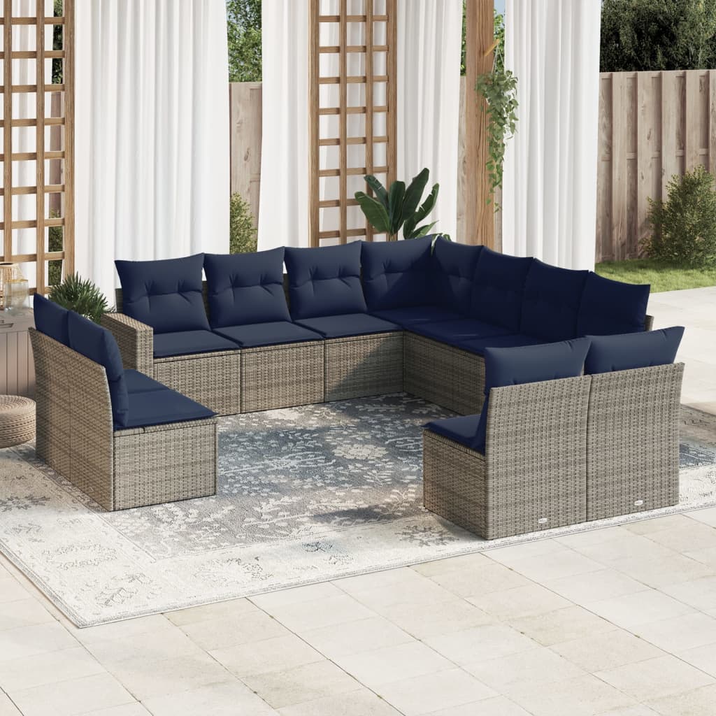 loungesæt til haven 11 dele med hynder polyrattan grå