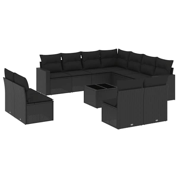 vidaXL 12-osaline aiadiivani komplekt patjadega, must, pol&uuml;rotang