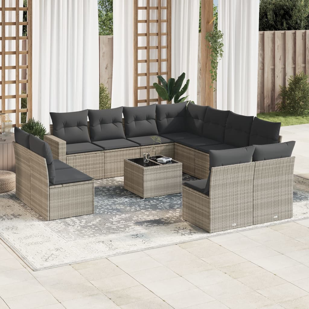 Sofasæt Til Haven 11 Dele Med Hynder Polyrattan - Lysegrå / Med bord