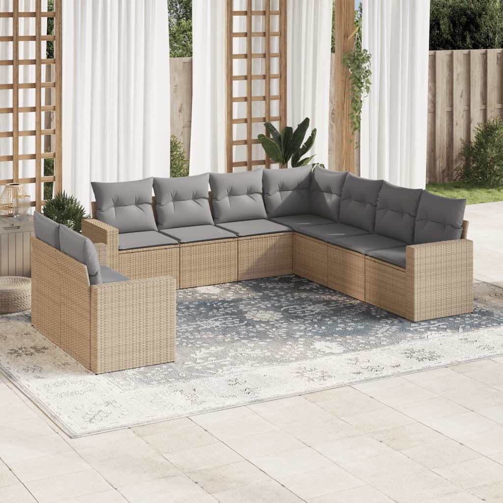 vidaXL 9 Piece Garden Sofa Set with Cushions Beige Poly Rattan