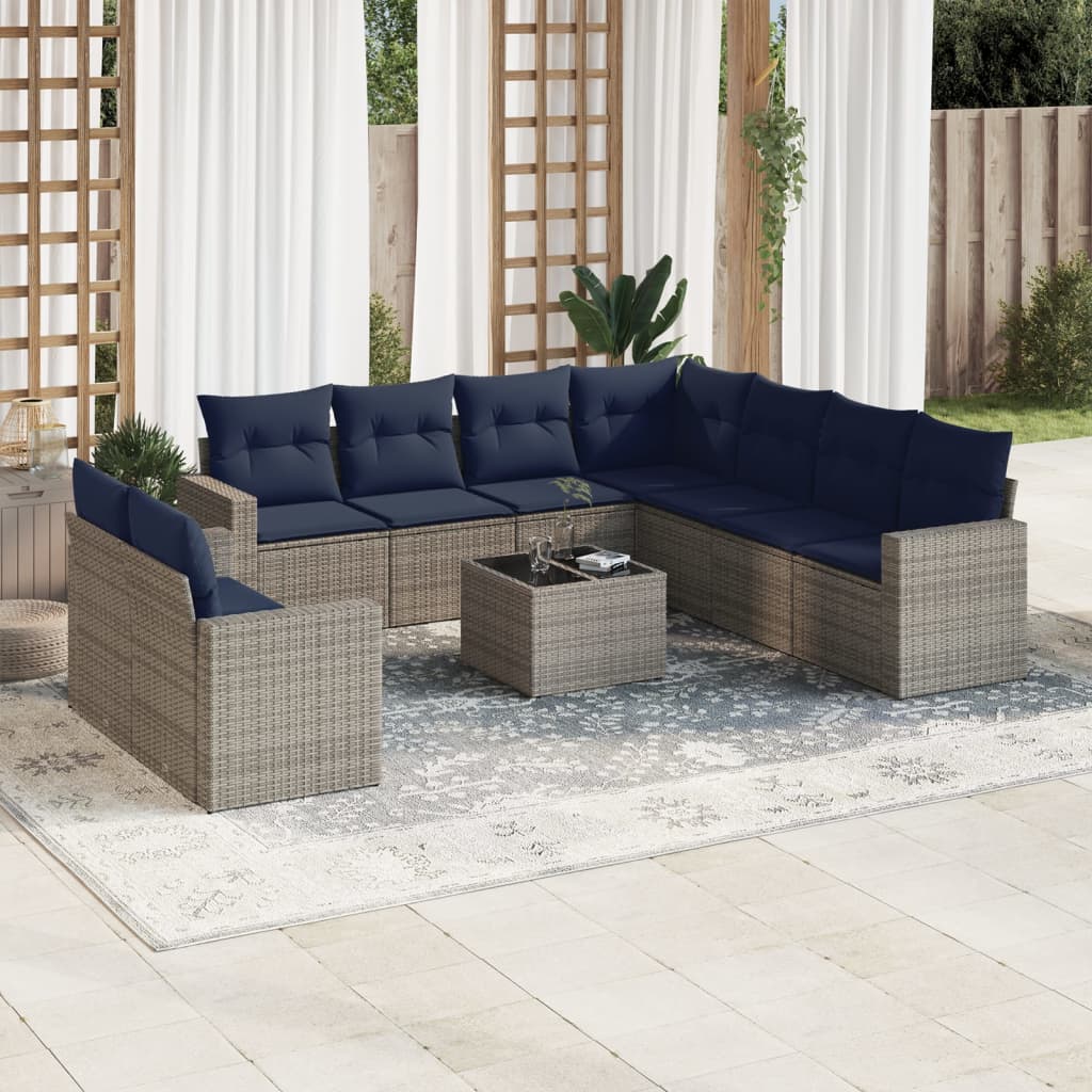 sofasæt til haven 10 dele med hynder polyrattan grå