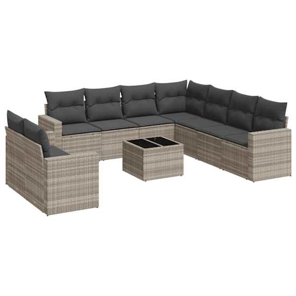vidaXL 10-osaline aiadiivani komplekt patjadega, helehall, pol&uuml;rotang