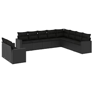 vidaXL 10-osaline aiadiivani komplekt patjadega, must, pol&uuml;rotang