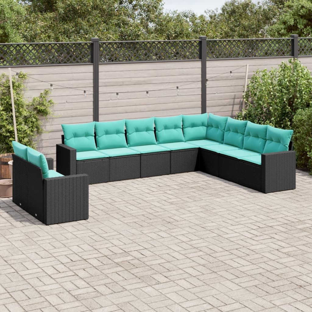 vidaXL sofasæt til haven 10 dele med hynder polyrattan sort