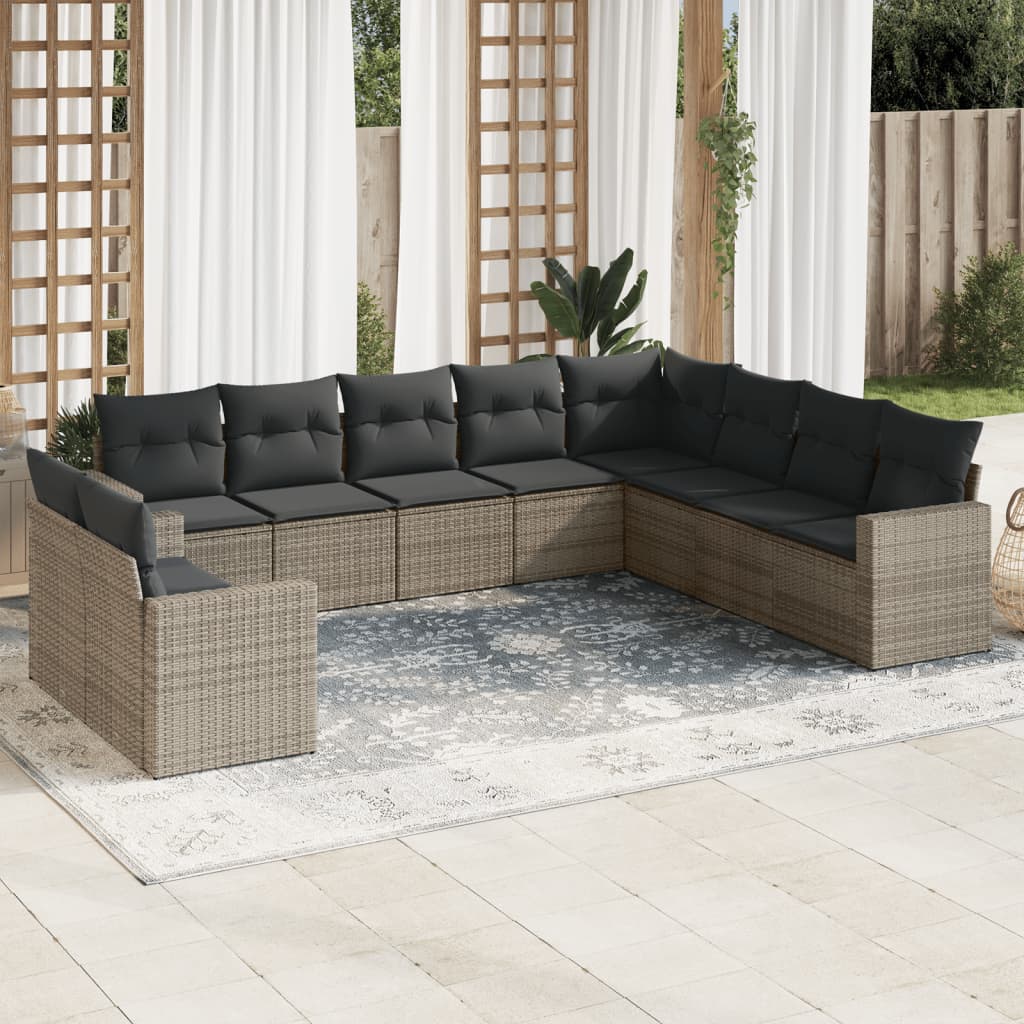 vidaXL 10-delige Loungeset met kussens poly rattan grijs, foto 2