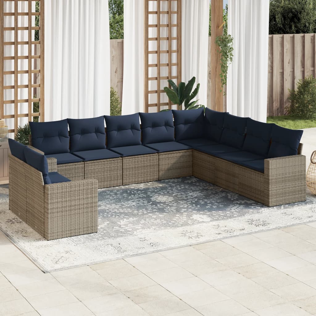 vidaXL sofasæt til haven 10 dele med hynder polyrattan grå