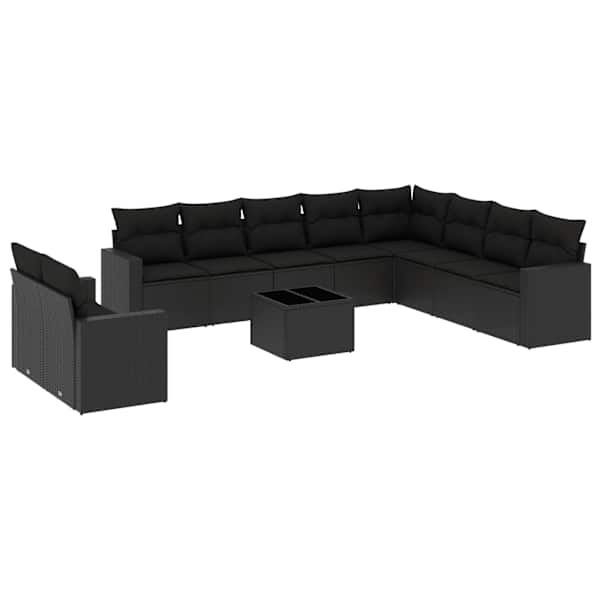 vidaXL 11-osaline aiadiivani komplekt patjadega, must, pol&uuml;rotang