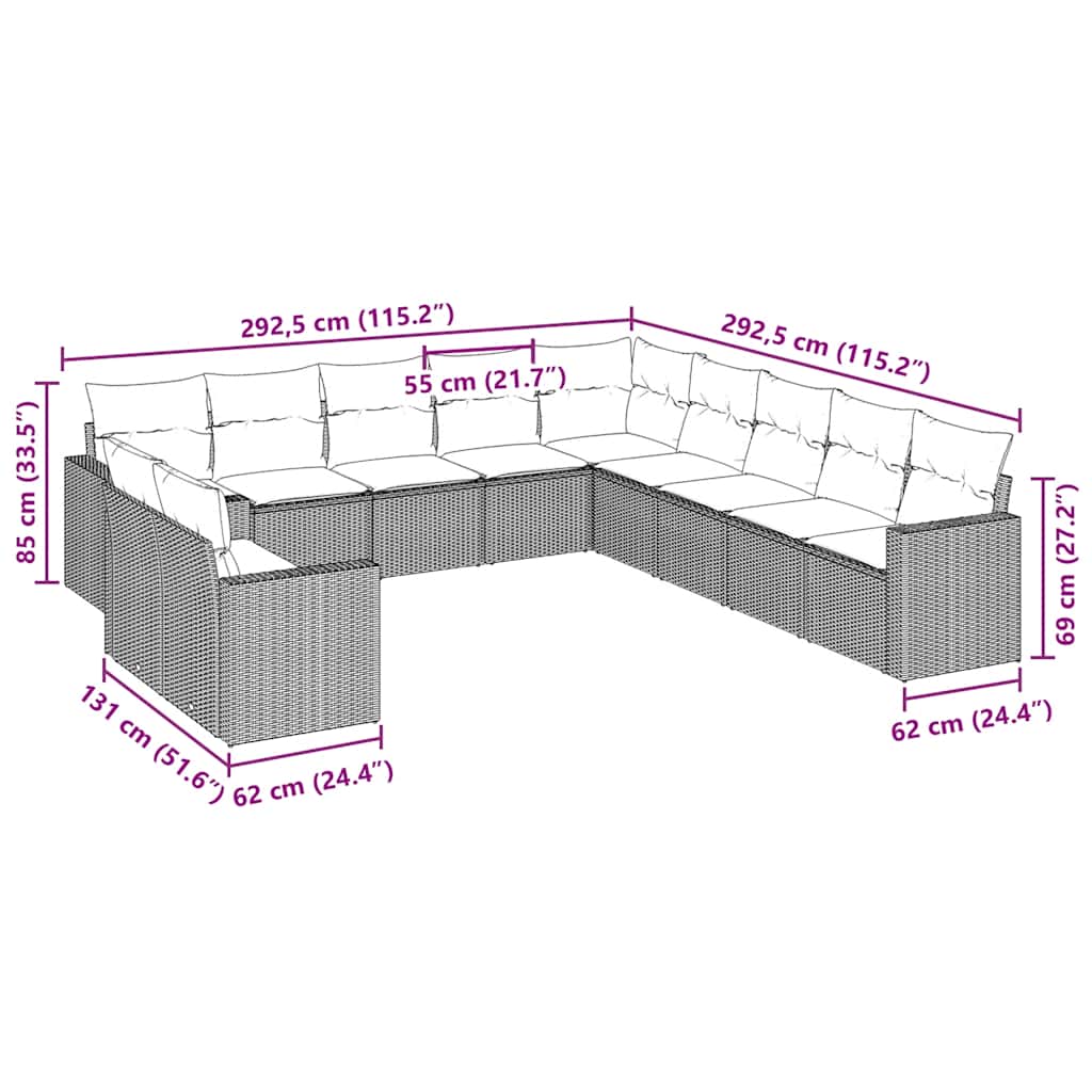 vidaXL 11-delige Loungeset met kussens poly rattan zwart afbeelding