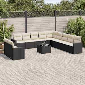 Vrtna sedežna garnitura 12-delna z blazinami črn poli ratan